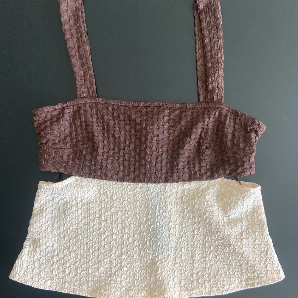Brown and Cream Textured Crop Top